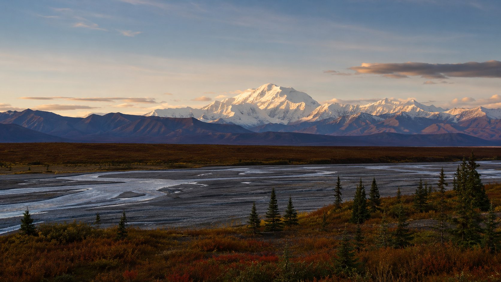 Denali and the Alaska Range at sunset